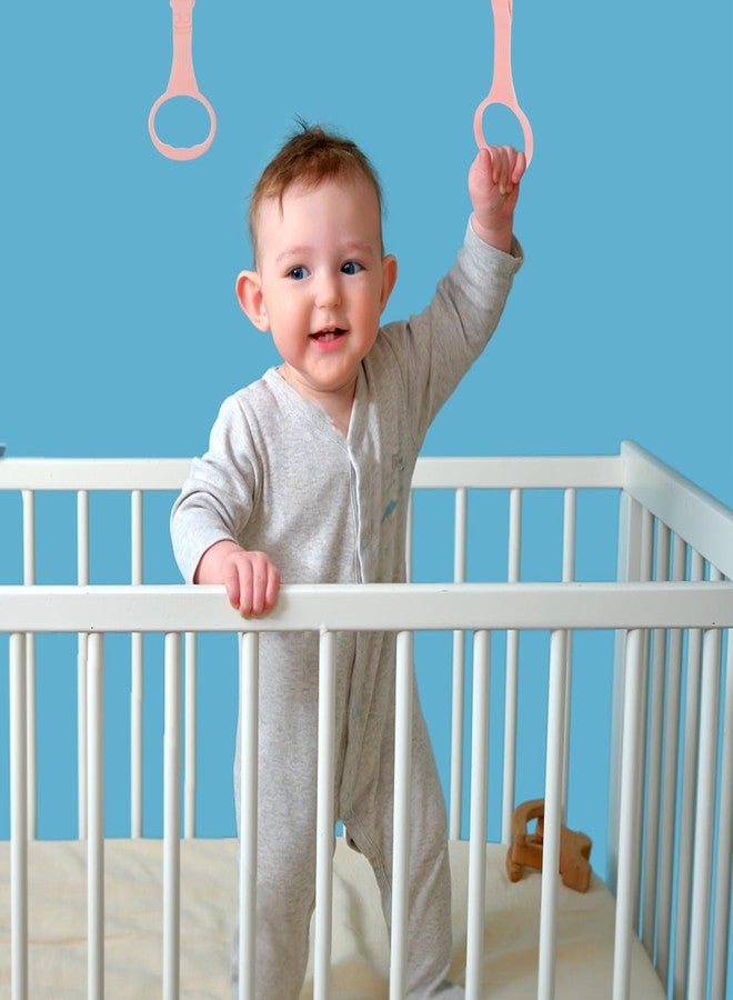 SAFIGLE 4pcs Pull up Rings Standing Walker Crib Tool Ring Playpen Crib Hook Help Stand Up Walking Training Tool for Newborn Pink Supplies - Image 4